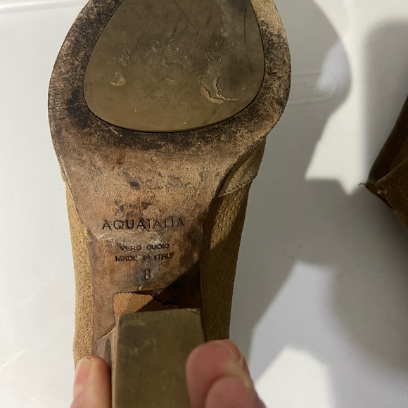 Aquatalia Perforated Leather Suede Camel Ankle Boots - Picture 3 of 3